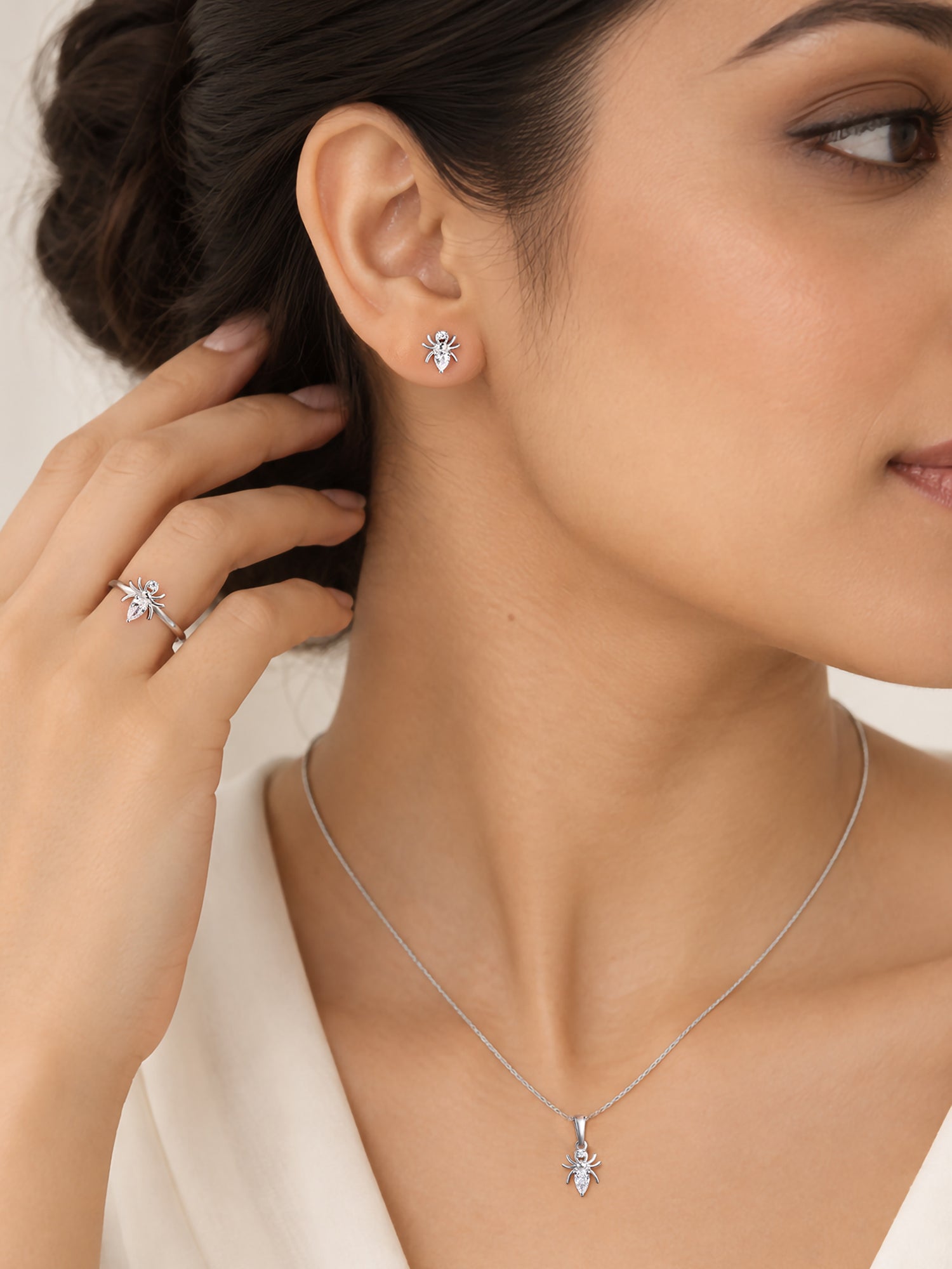 American Diamond Spider Silver Jewellery Set