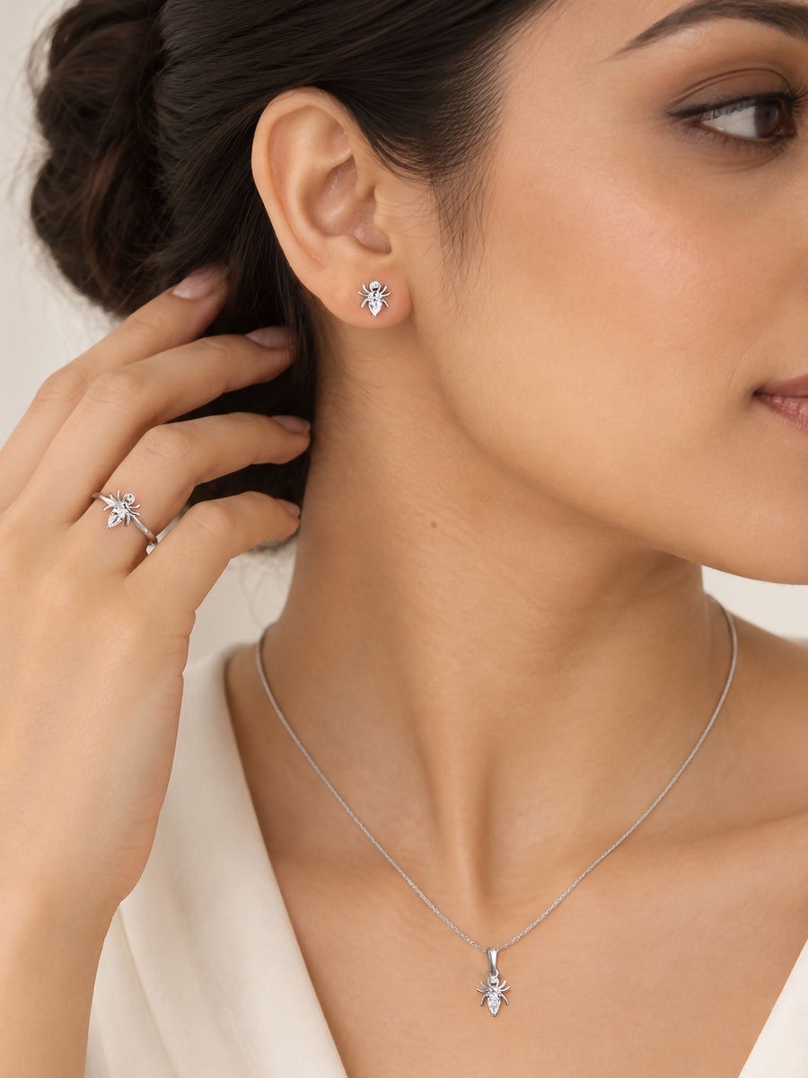 American Diamond Spider Silver Jewellery Set