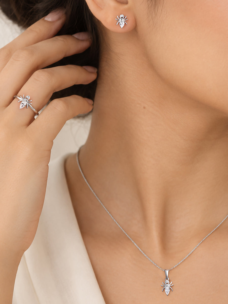 American Diamond Spider Silver Jewellery Set