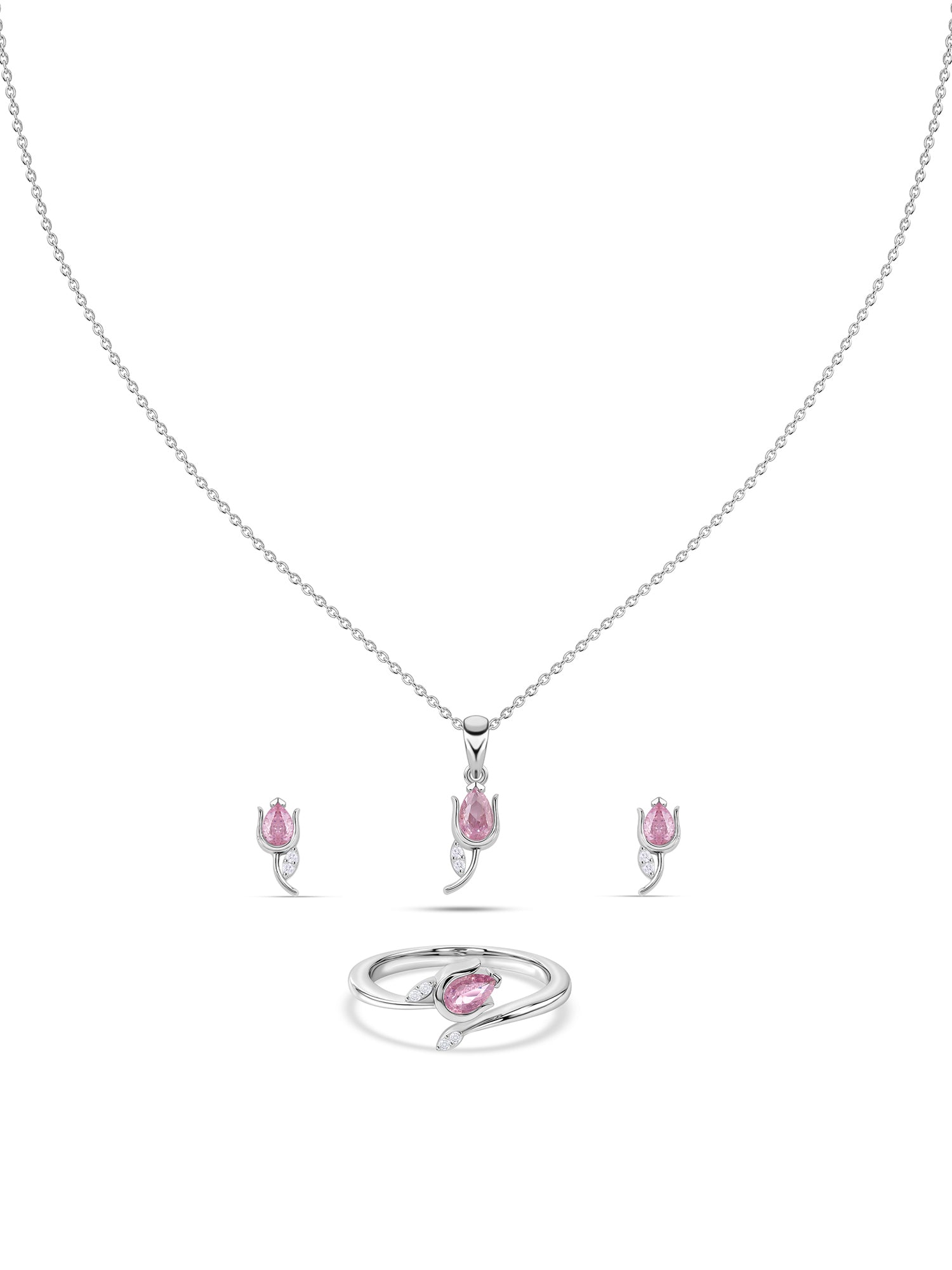 Tulip Pink CZ Stone Silver Jewellery Set