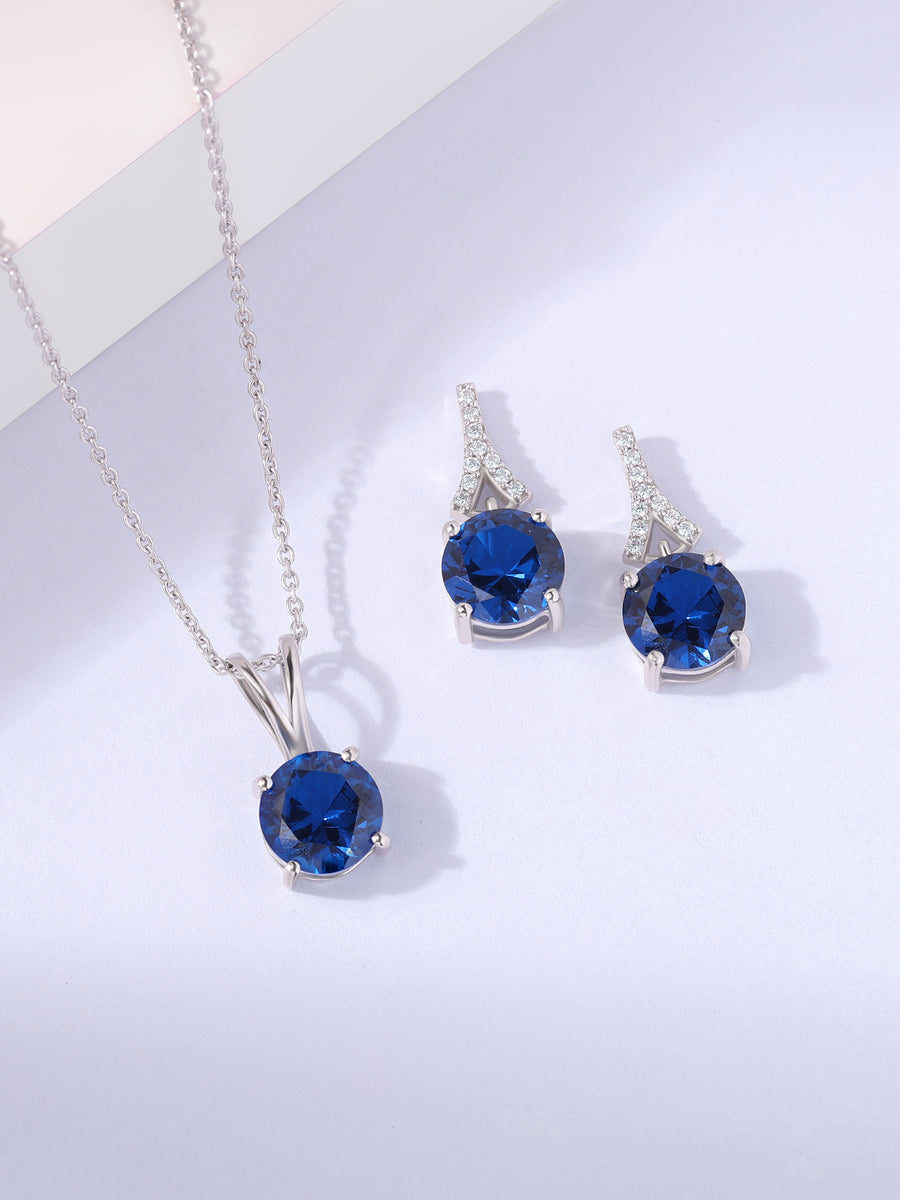 Blue Sapphire Solitaire Set For Women