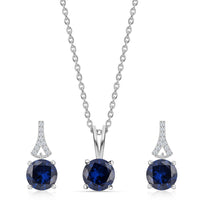 Blue Sapphire CZ Silver Solitaire Jewellery Set for Women
