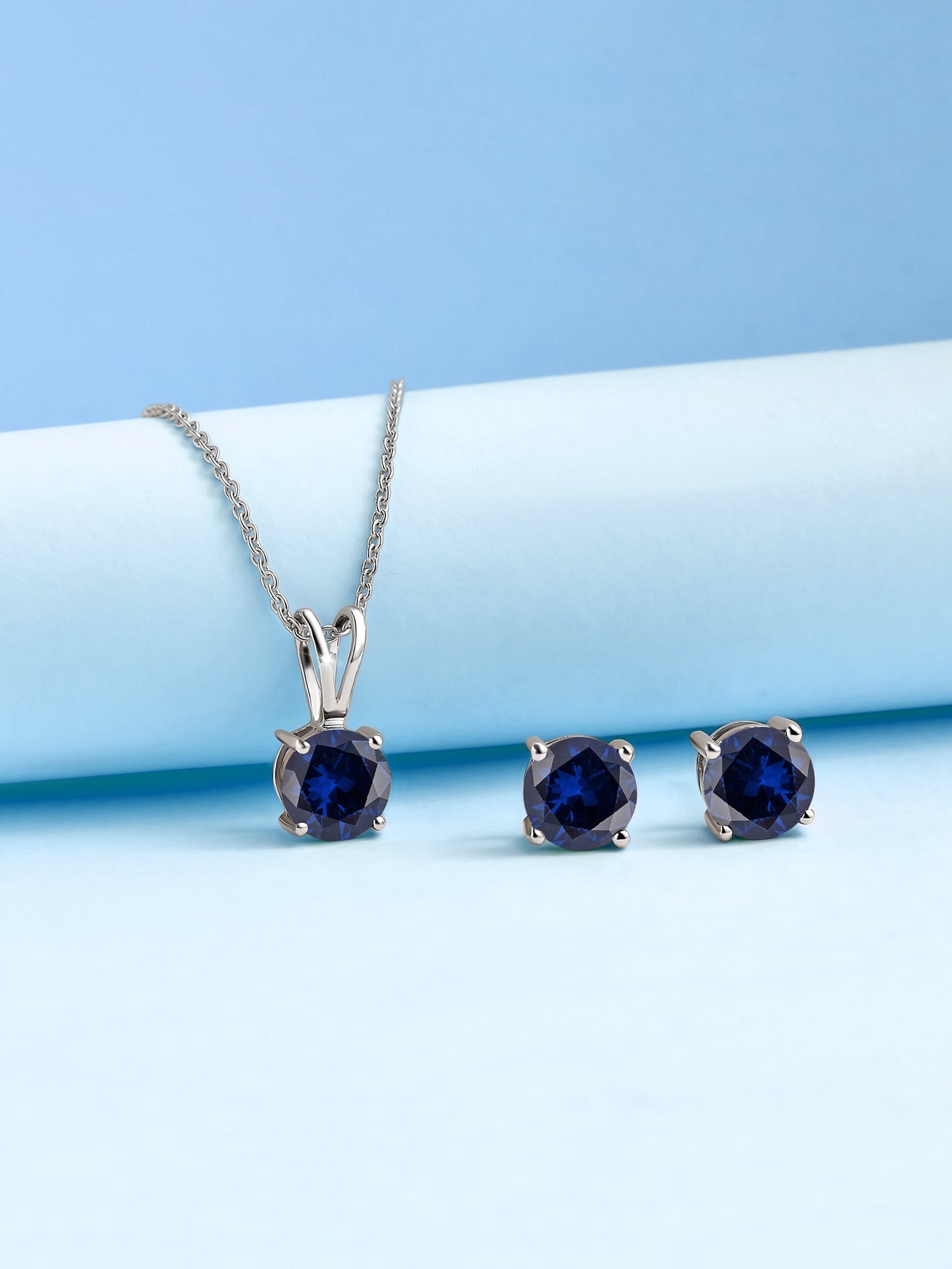 Blue Sapphire Solitaire Set For Women