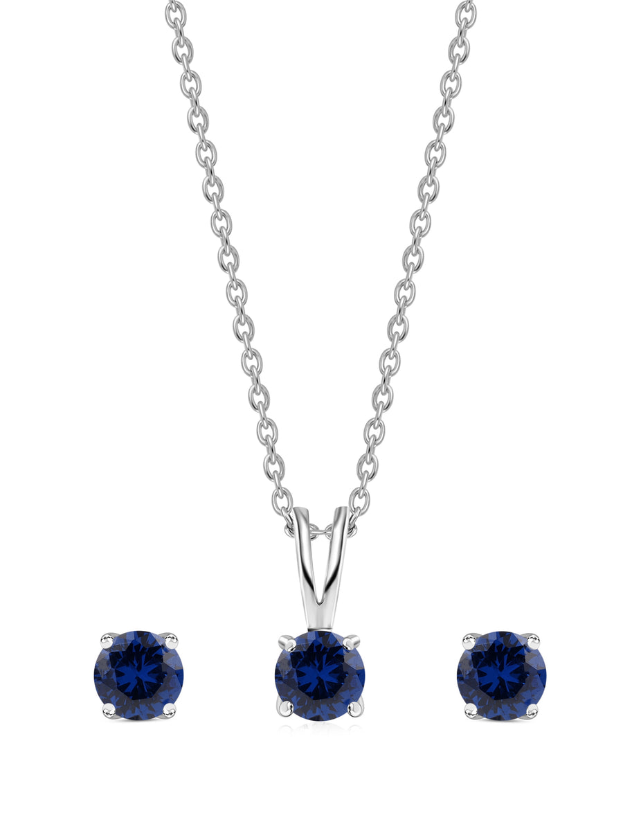 Blue Sapphire Solitaire Set For Women