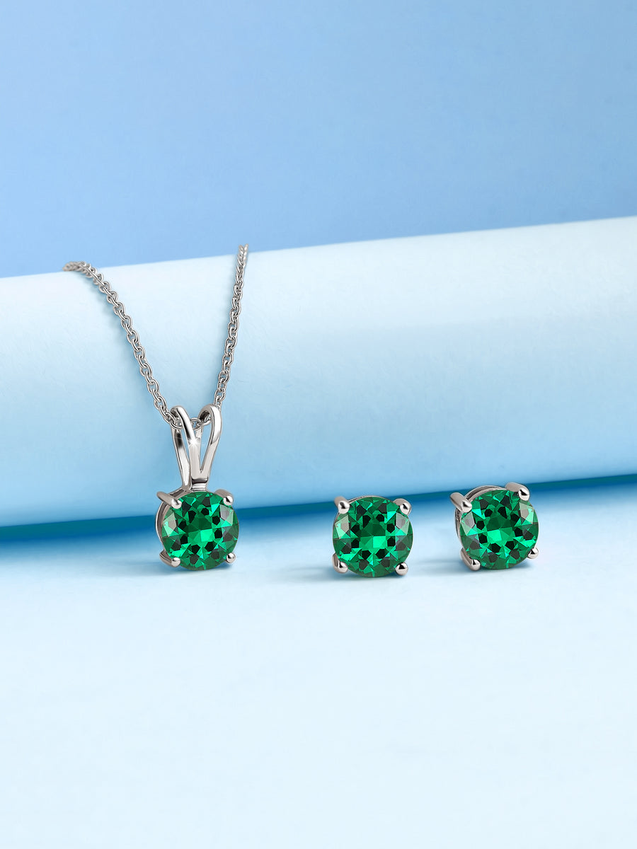 Emerald Pendant And Stud Earrings Set