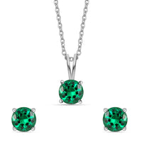 Emerald CZ Pendant And Stud Earrings Set
