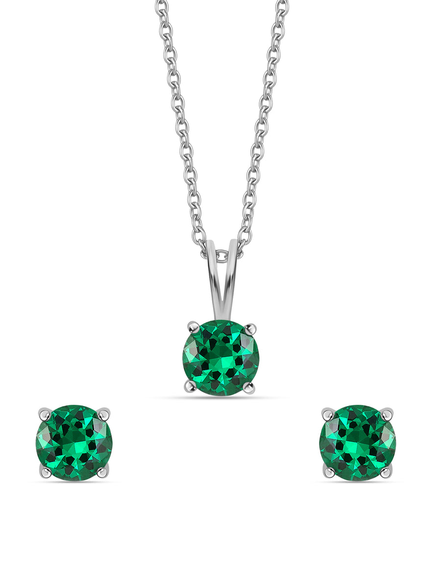 Emerald Pendant And Stud Earrings Set