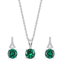 Emerald CZ Silver Solitaire Jewellery Set for Women
