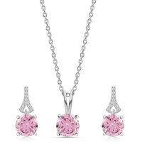 Pink CZ Silver Solitaire Jewellery Set for Women