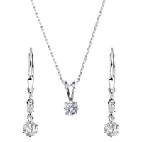 Solitaire Silver Necklace with Long Earrings Set for Women