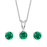 Emerald CZ Solitaire Necklace with Silver Earrings for Women