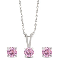 Pink CZ Solitaire Silver Jewellery Set for Women