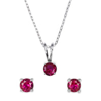 Ruby CZ Solitaire Necklace with Silver Earrings for Women