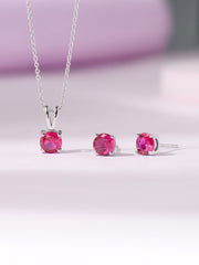 Ornate Jewels Ruby Solitaire Necklace With Earrings