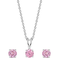 1 Carat Pink CZ Silver Solitaire Set for Women