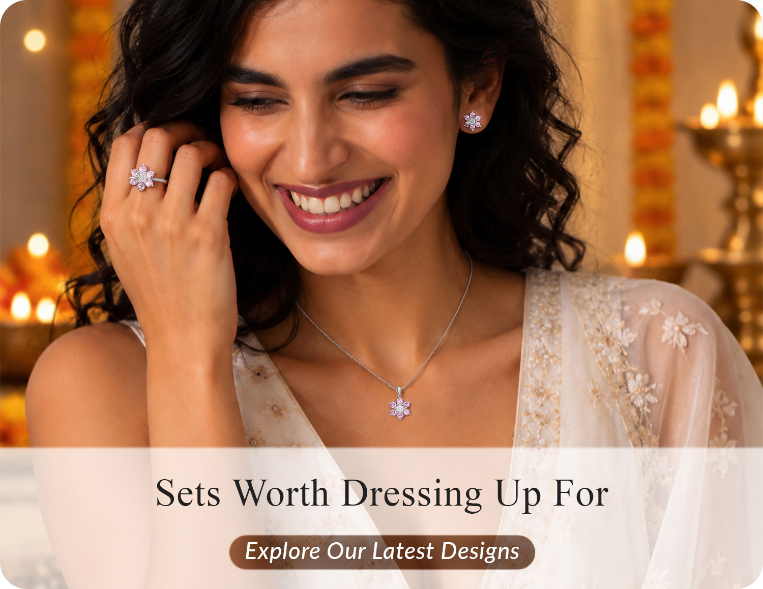 Jewelry Sets for Women - matching pink gemstone earrings ring and pendant necklace set, festive jewelry collection