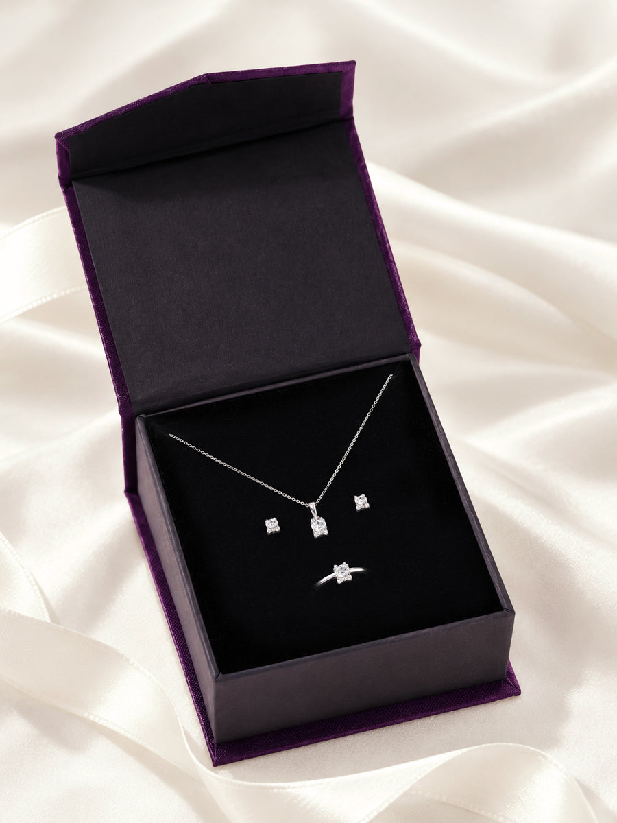 Kitten American Diamond Silver Jewellery Set