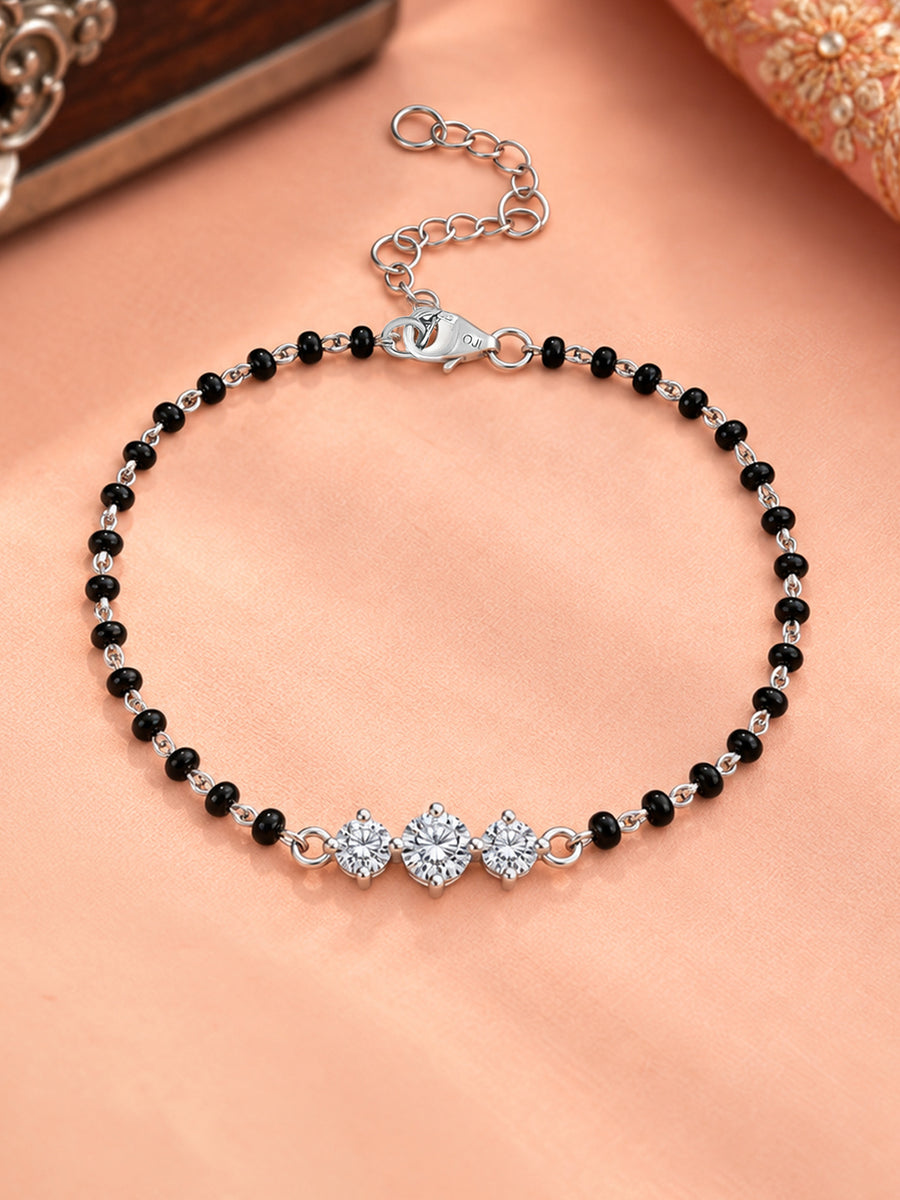 925 Sterling Silver Three Stone Mangalsutra Bracelet