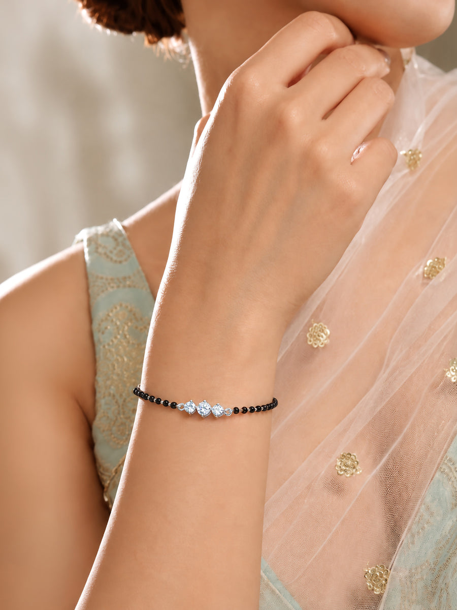 925 Sterling Silver Three Stone Mangalsutra Bracelet