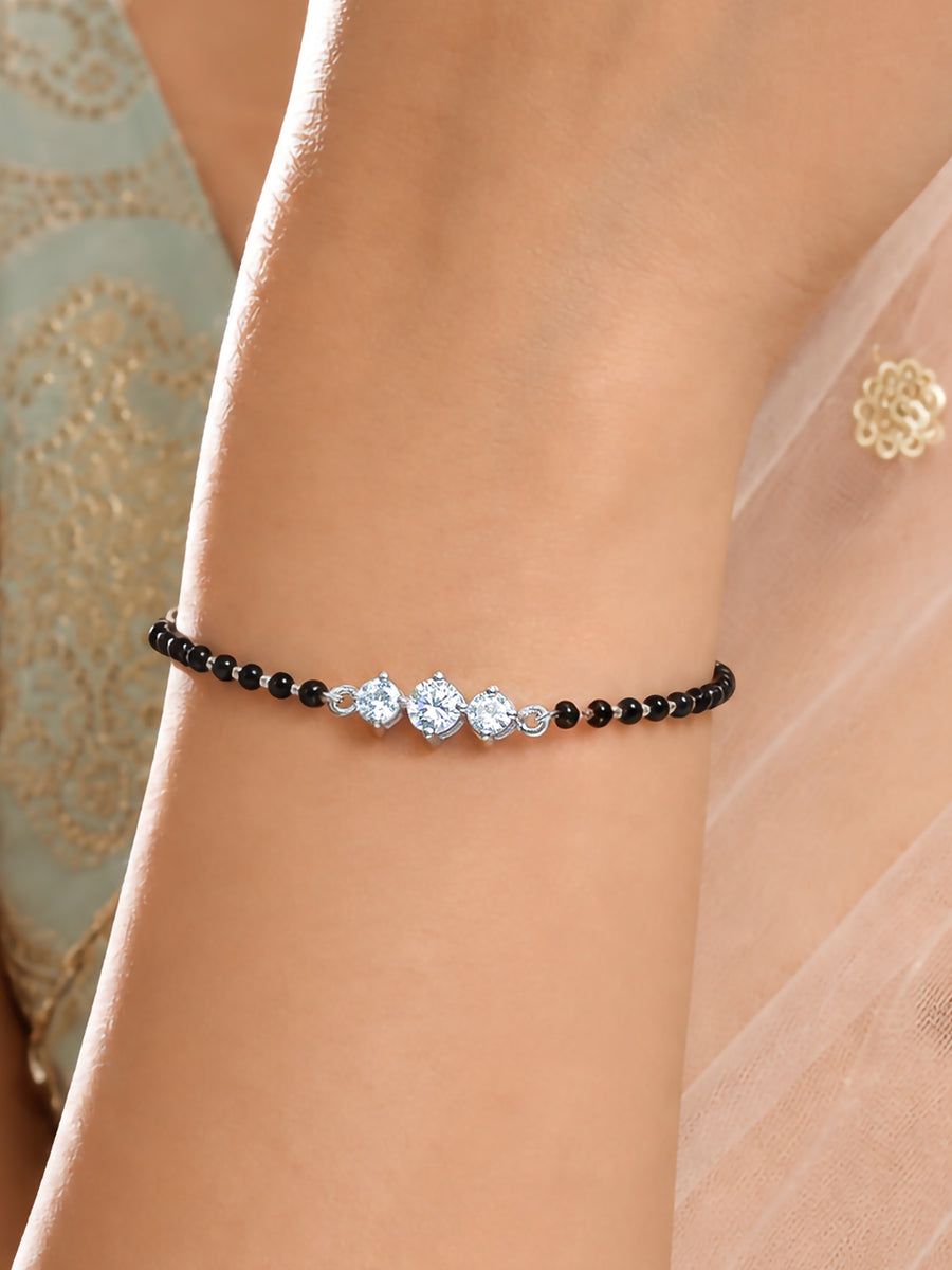 925 Sterling Silver Three Stone Mangalsutra Bracelet