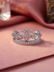 Princess Crown American Diamond Silver Ring