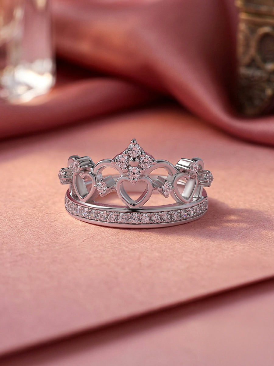 Princess Crown American Diamond Silver Ring