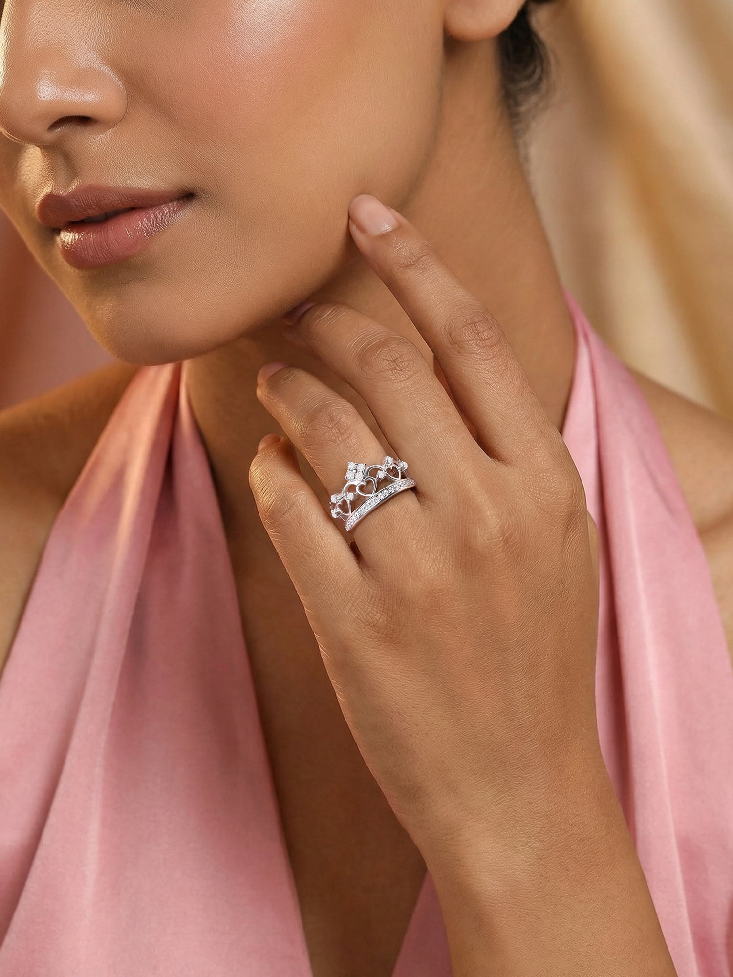 Princess Crown American Diamond Silver Ring