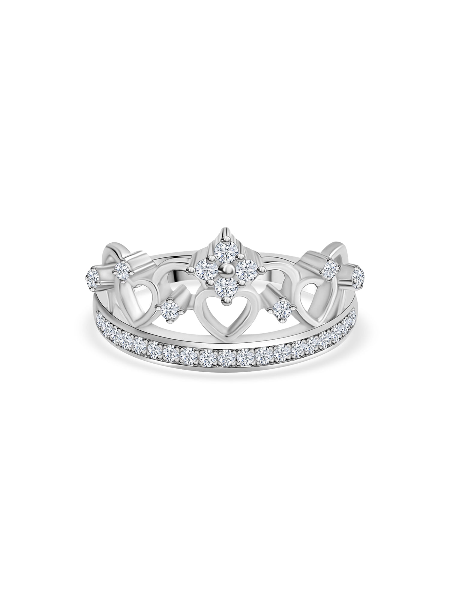 Princess Crown American Diamond Silver Ring