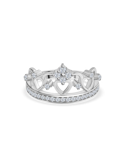 Princess Crown American Diamond Silver Ring