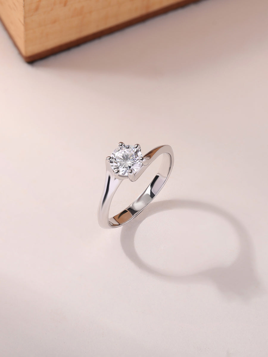 Six Prong Carat Solitaire American Diamond 925 Silver Ring