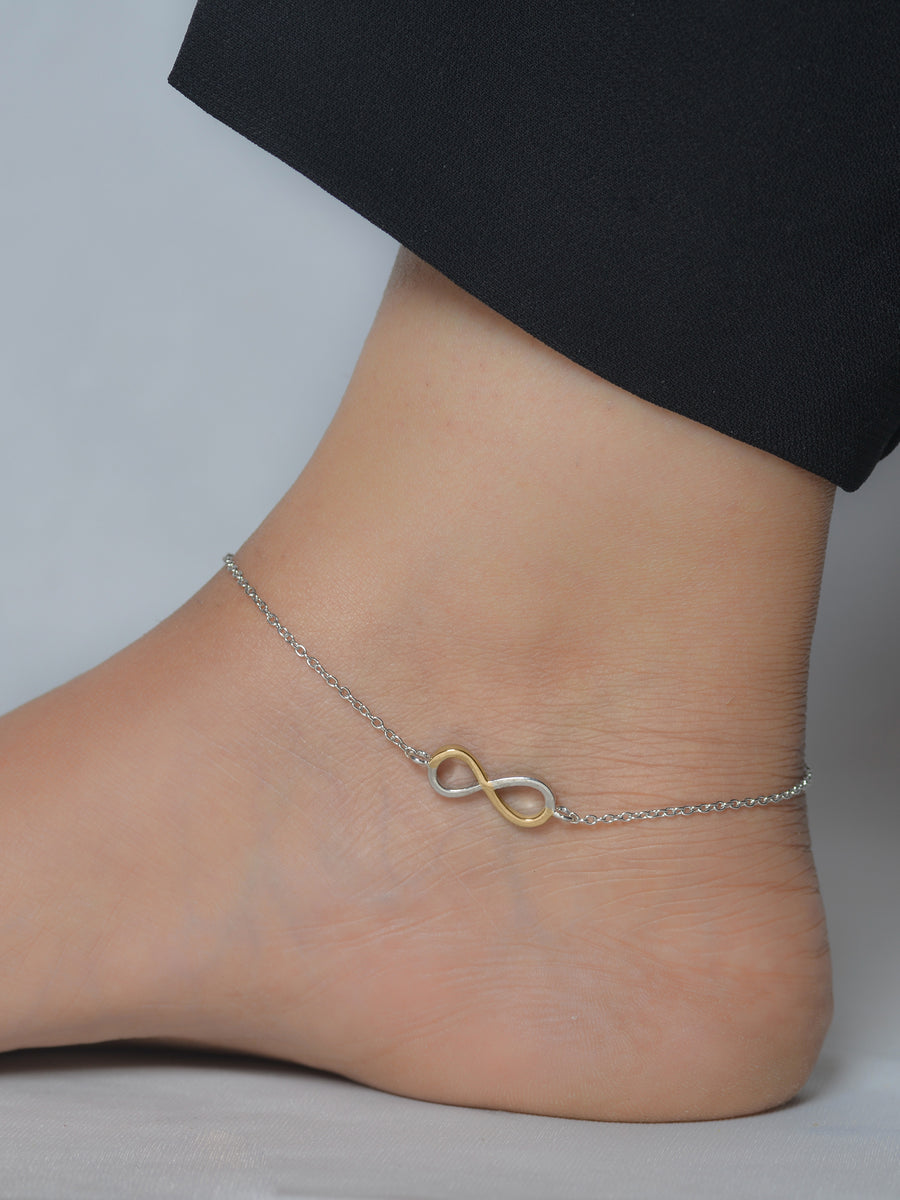 Infinity Two Tone Silver Anklet for Everyday Elegance