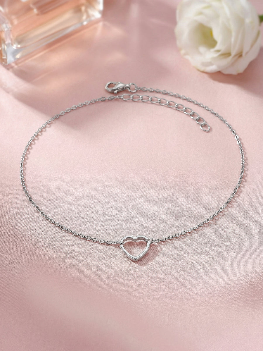 Love Filled Heart Silver Anklet