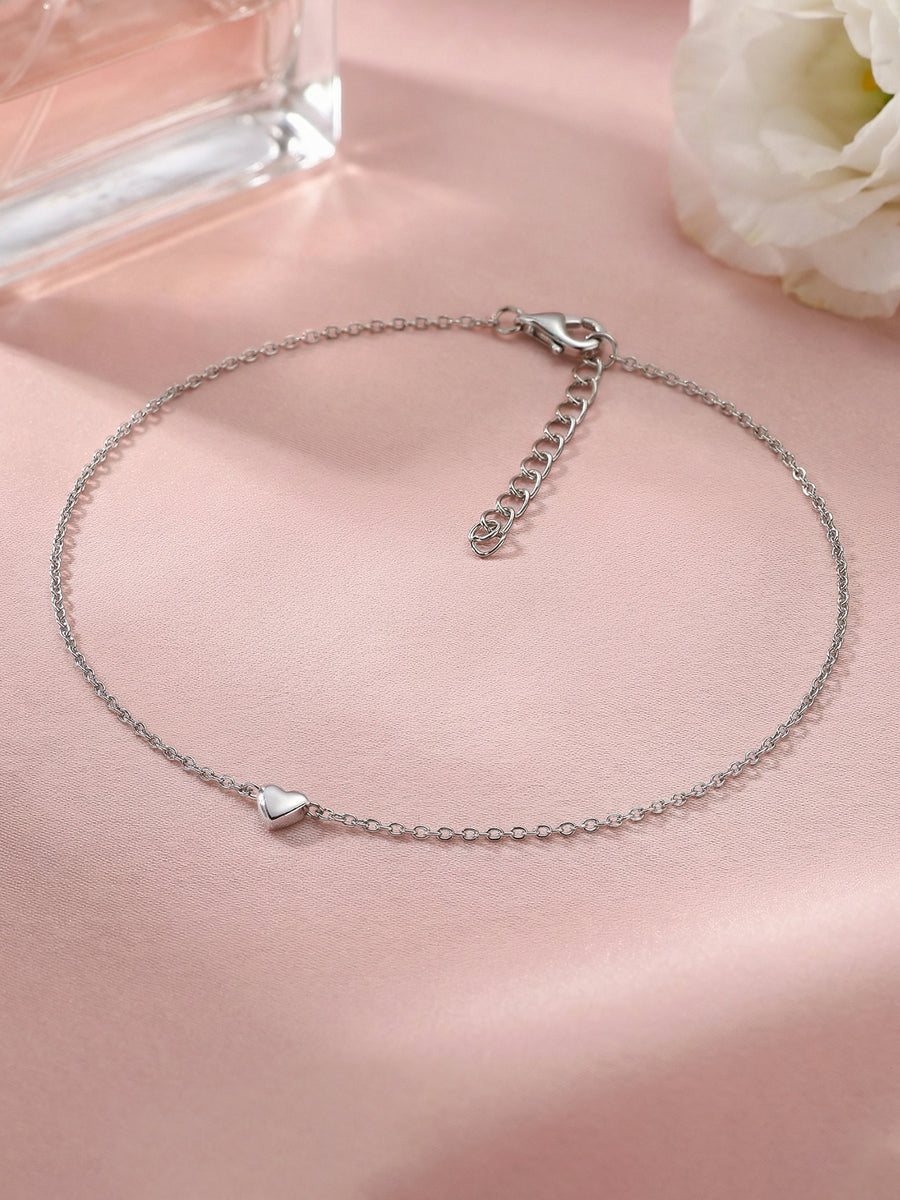 My Heart Plain Silver Anklet