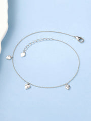 Pure Silver Triple Hearts Design Anklet For Women