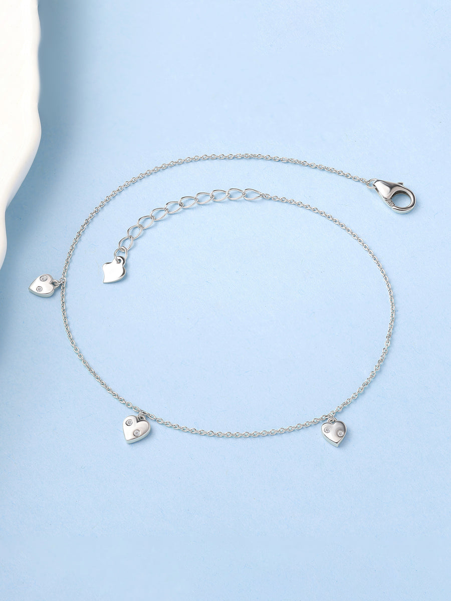 Pure Silver Triple Hearts Design Anklet For Women