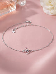 Single Butterfly Anklet In Pure Silver For Women