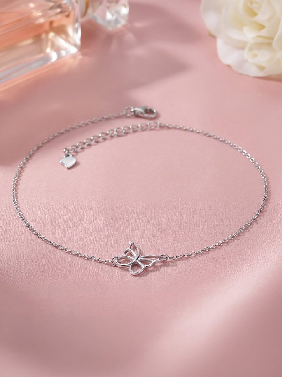 Single Butterfly Anklet In Pure Silver For Women