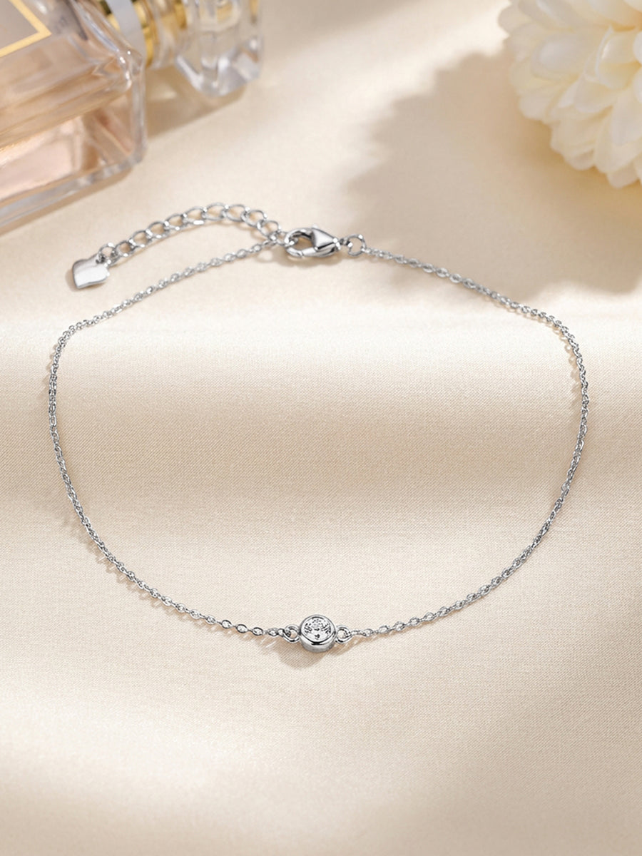 Single Solitaire Pure Silver Anklet For Women