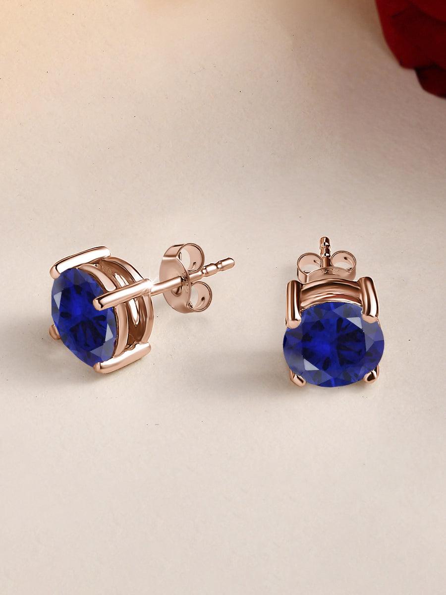 2 Carat Rose Gold Blue Sapphire Stud Earrings