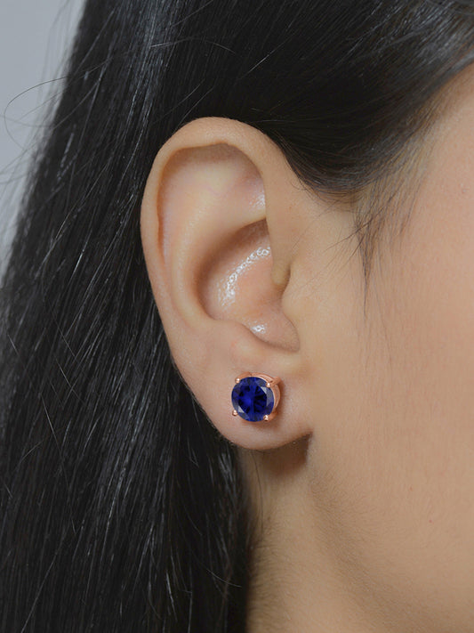 2 Carat Rose Gold Blue Sapphire Stud Earrings