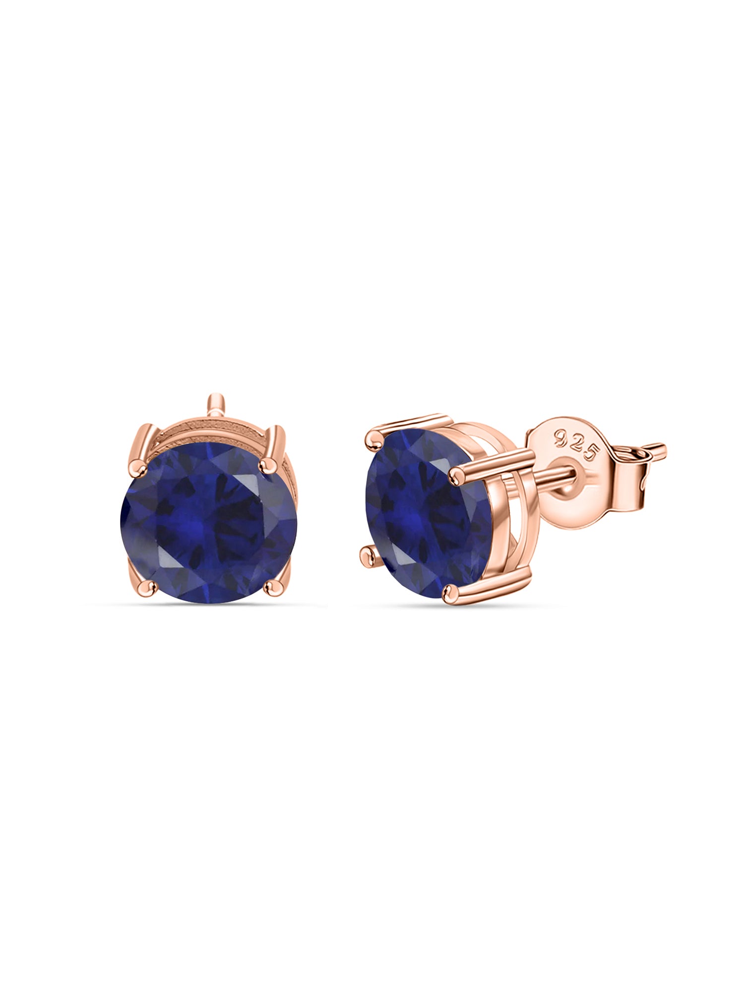 2 Carat Rose Gold Blue Sapphire CZ Stud Earrings