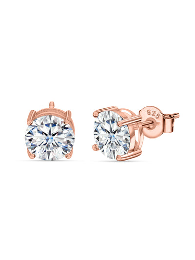 3 Carat Rose Gold Plated Solitaire Stud Earrings for Women