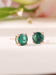 2 Carat Rose Gold Emerald Stud Earrings For Women