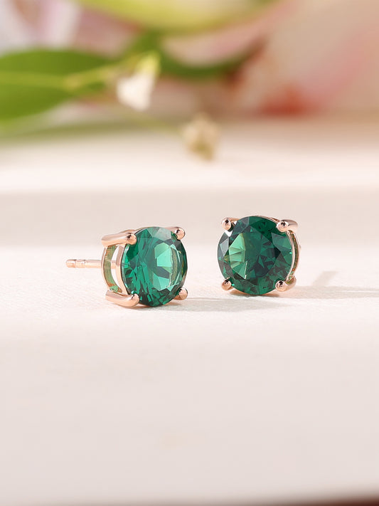 2 Carat Rose Gold Emerald Stud Earrings For Women