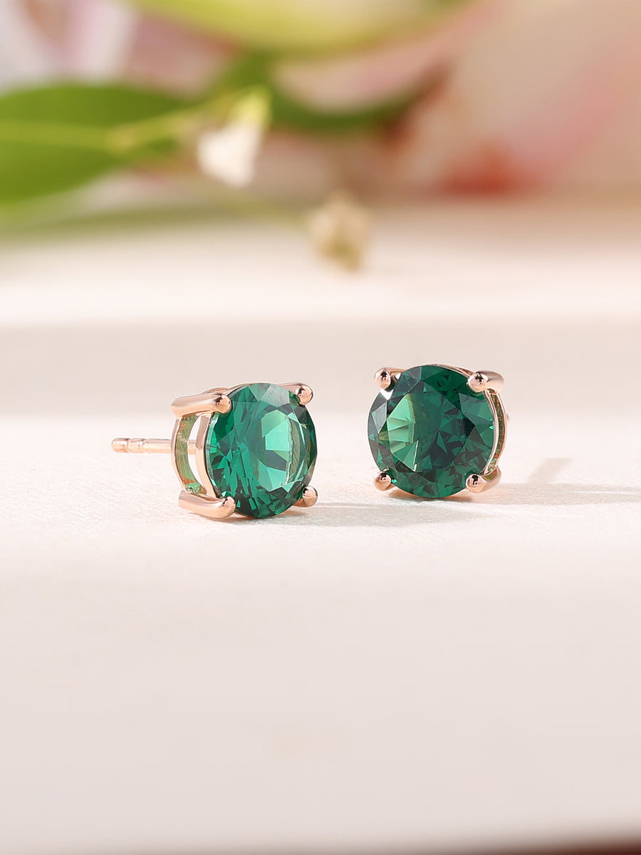 2 Carat Rose Gold Emerald Stud Earrings For Women