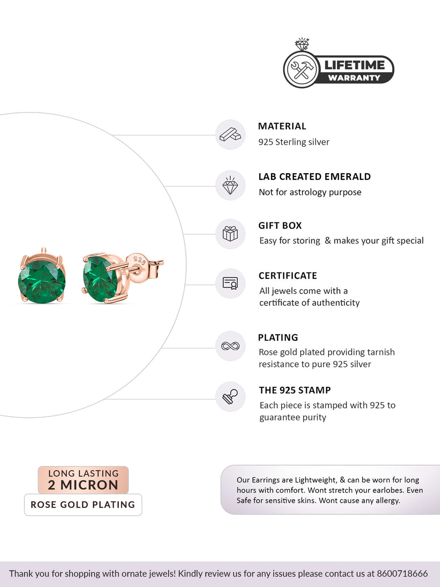 2 Carat Rose Gold Emerald Stud Earrings For Women