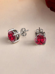 2 Carat Red Ruby Solitaire Stud Earrings For Women