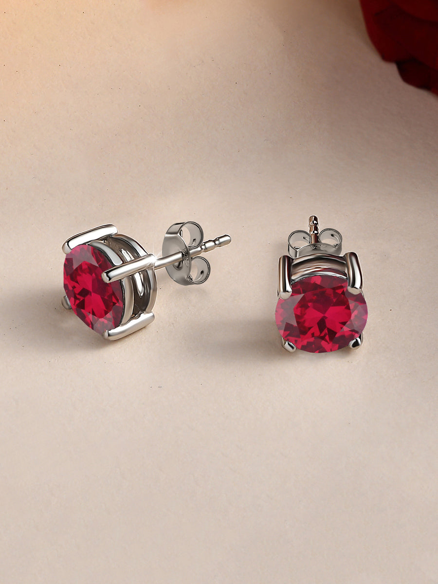 2 Carat Red Ruby Solitaire Stud Earrings For Women