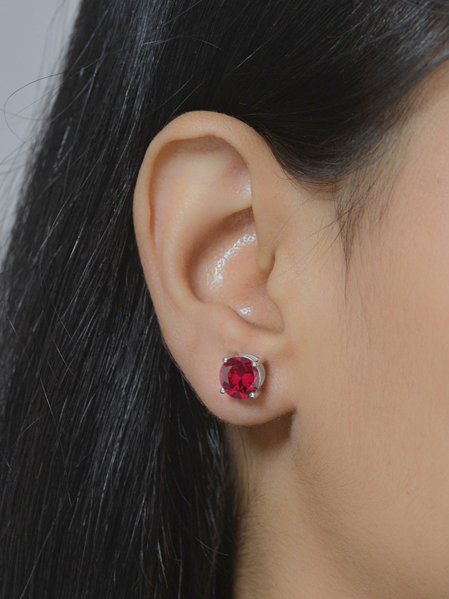 2 Carat Red Ruby Solitaire Stud Earrings For Women