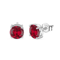2 Carat Red Ruby CZ Solitaire Silver Stud Earrings for Women